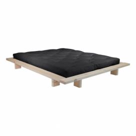 Dvojlôžková posteľ z borovicového dreva s matracom Karup Design Japan Comfort Mat Raw/Black, 160 × 200 cm