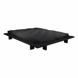 Dvojlôžková posteľ z borovicového dreva s matracom Karup Design Japan Double Latex Black/Black, 160 × 200 cm