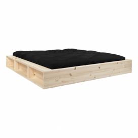 Dvojlôžková posteľ z masívneho dreva s čiernym futonom Comfort a tatami Karup Design, 160 x 200 cm