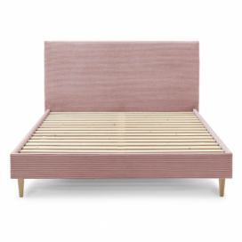Ružová menčestrová dvojlôžková posteľ Bobochic Paris Anja Light, 180 x 200 cm