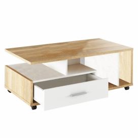 Konferenčný stolík na kolieskach Dechen - dub sonoma / biela