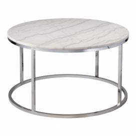 Biely mramorový konferenčný stolík s chrómovanou podnožou RGE Accent, ⌀ 85 cm