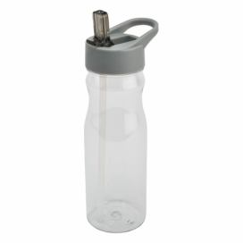 Sivá fľaša s vrchnákom a slamkou Addis Bottle Clear And Grey, 700 ml