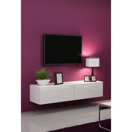 TV stolík na stenu Vigo 140 - biela / biely lesk