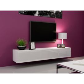 TV stolík na stenu Vigo 180 - biela / biely lesk