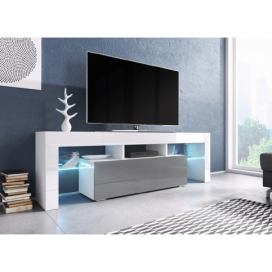 TV stolík Toro 138 - biela / biely lesk / sivý lesk