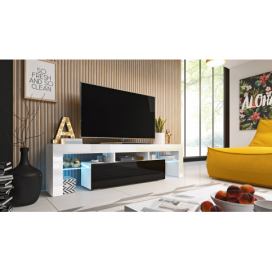 TV stolík Toro 158 - biela / biely lesk / čierny lesk