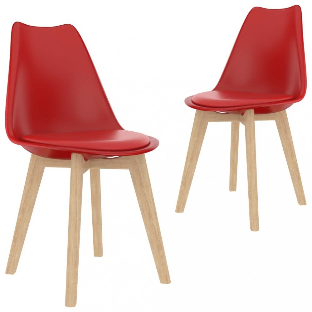 Jedálenská stolička 2 ks plast / umelá koža / buk Dekorhome Červená - dekorhome.sk