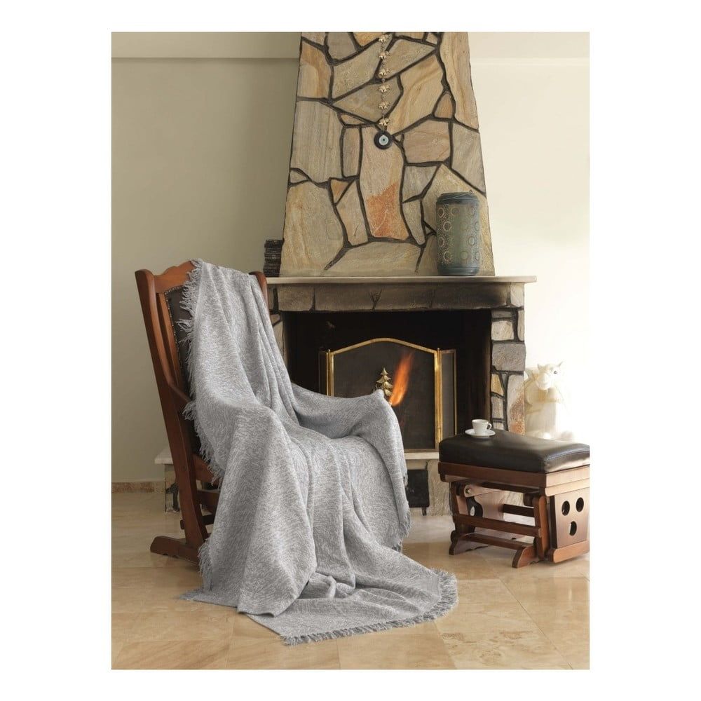 Sivá bavlnená deka Mismo Linen, 170 × 220 cm - Bonami.sk