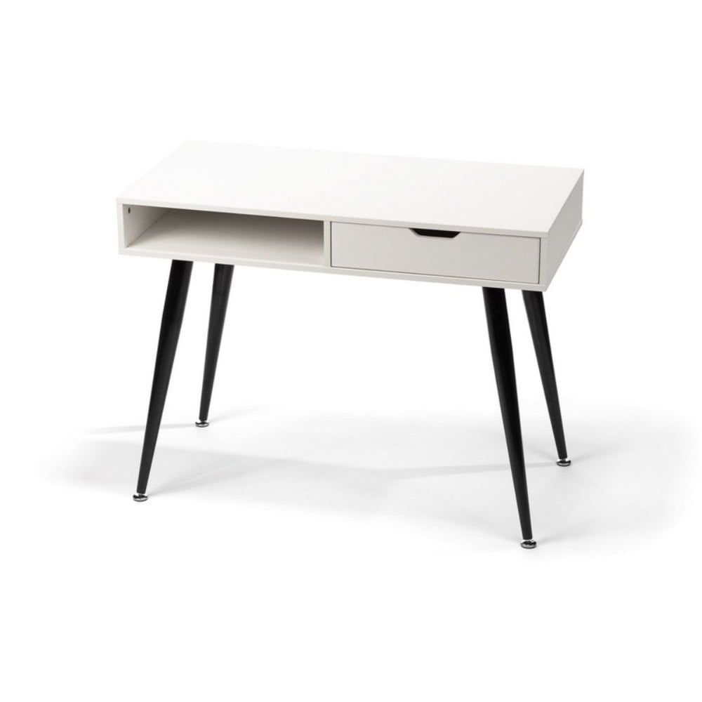 Biely písací stôl s čiernym kovovým podnožím loomi.design Diego, 100 x 50 cm - Bonami.sk