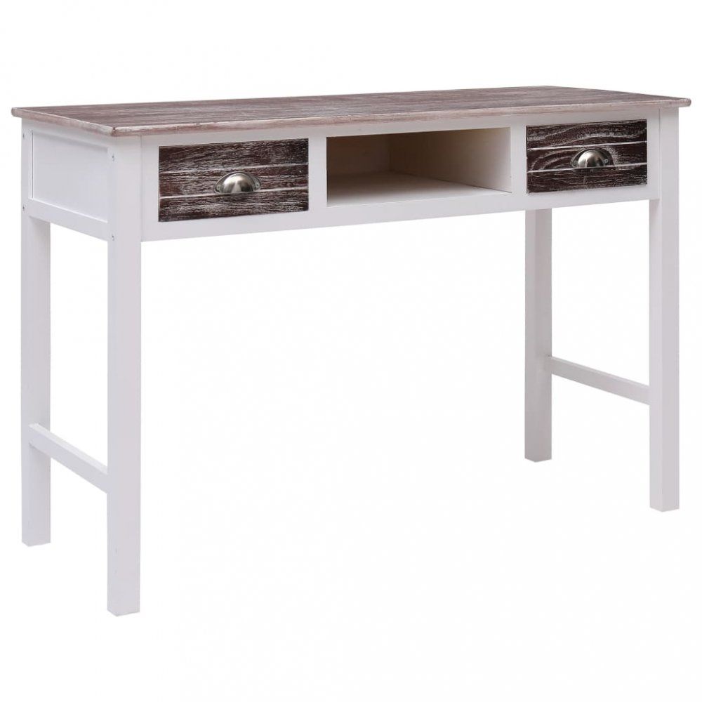 Písací stôl s 2 zásuvkami masívne drevo Dekorhome Biela / hnedá - dekorhome.sk