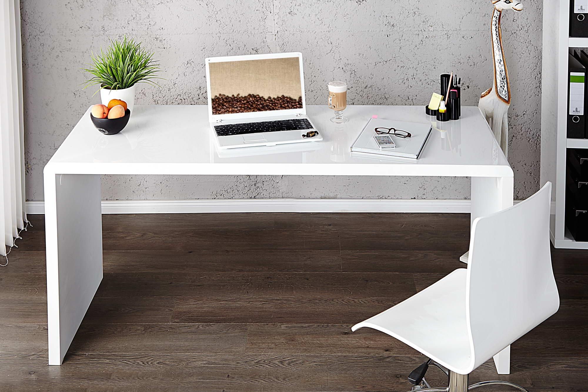 LuxD Kancelársky stôl Barter 140cm biely vysoký lesk 140 cm x 75 cm - ESTILOFINA.SK