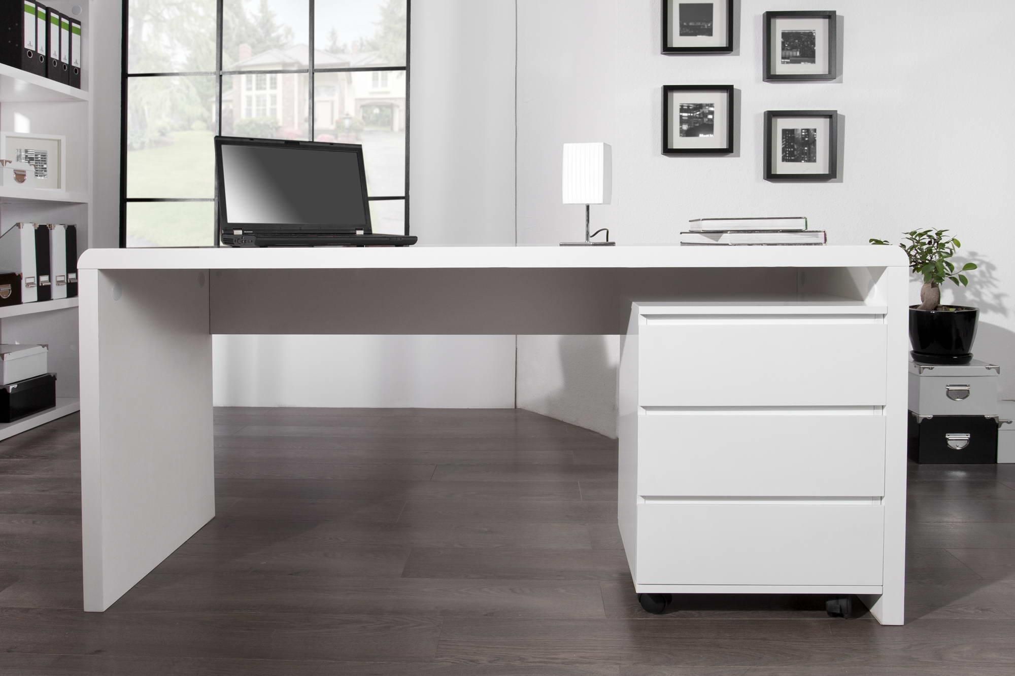 LuxD Kancelársky stôl Barter 160cm biely vysoký lesk 160 cm x 75 cm - ESTILOFINA.SK