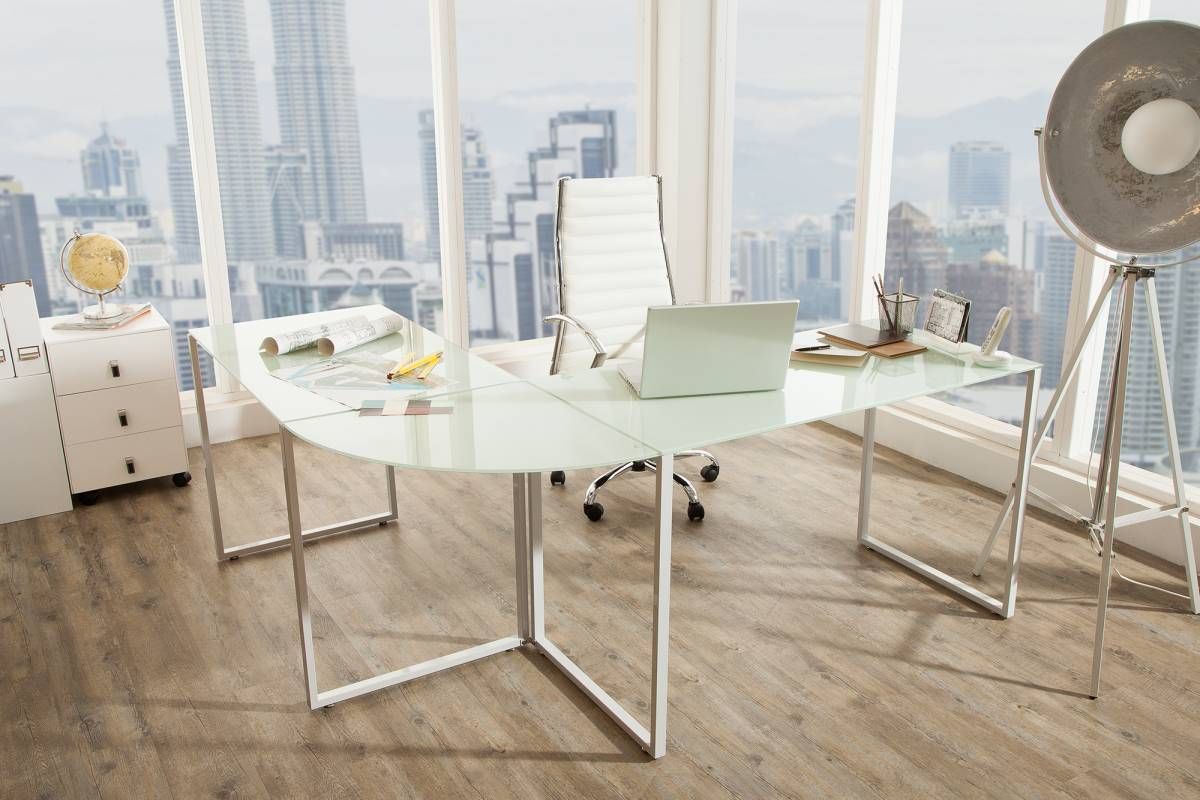 LuxD Rohový písací stôl Atelier sklo / biely - ESTILOFINA.SK