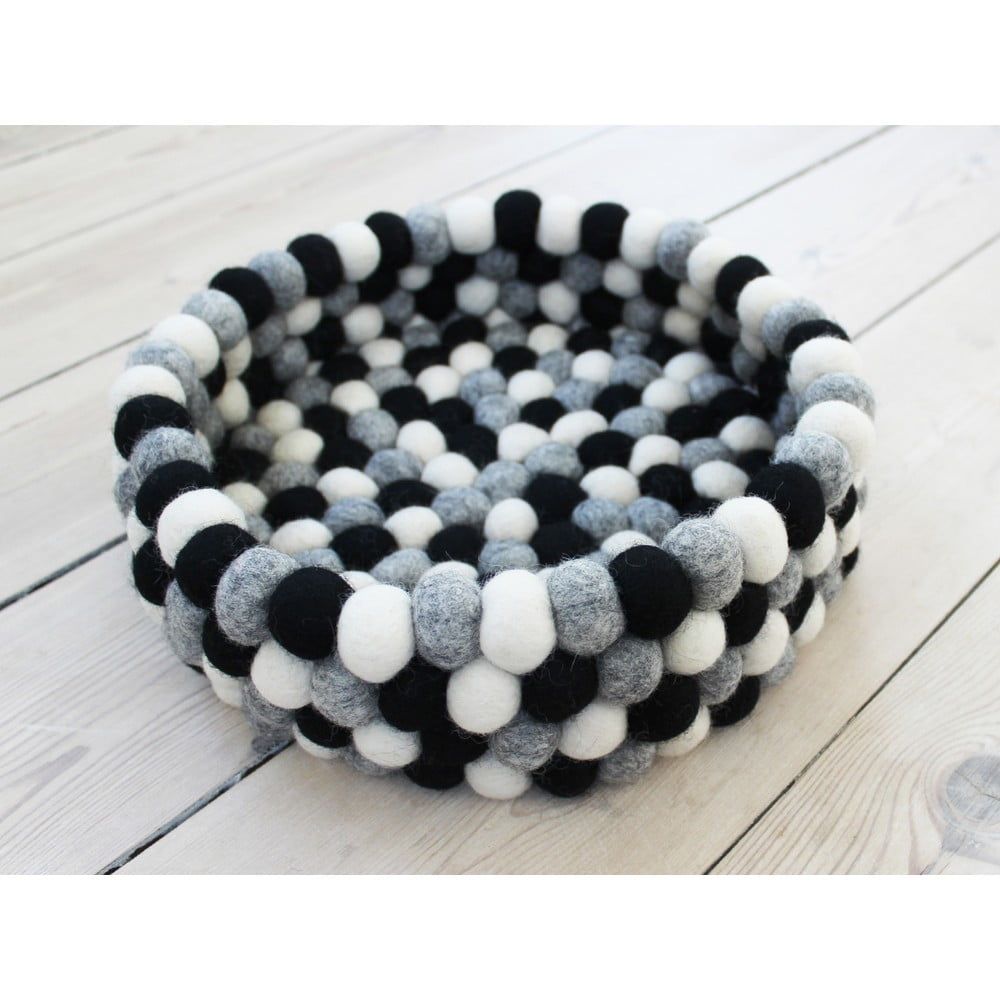 Čierno-biely guľôčkový vlnený úložný košík Wooldot Ball Basket, ⌀ 28 cm - Bonami.sk