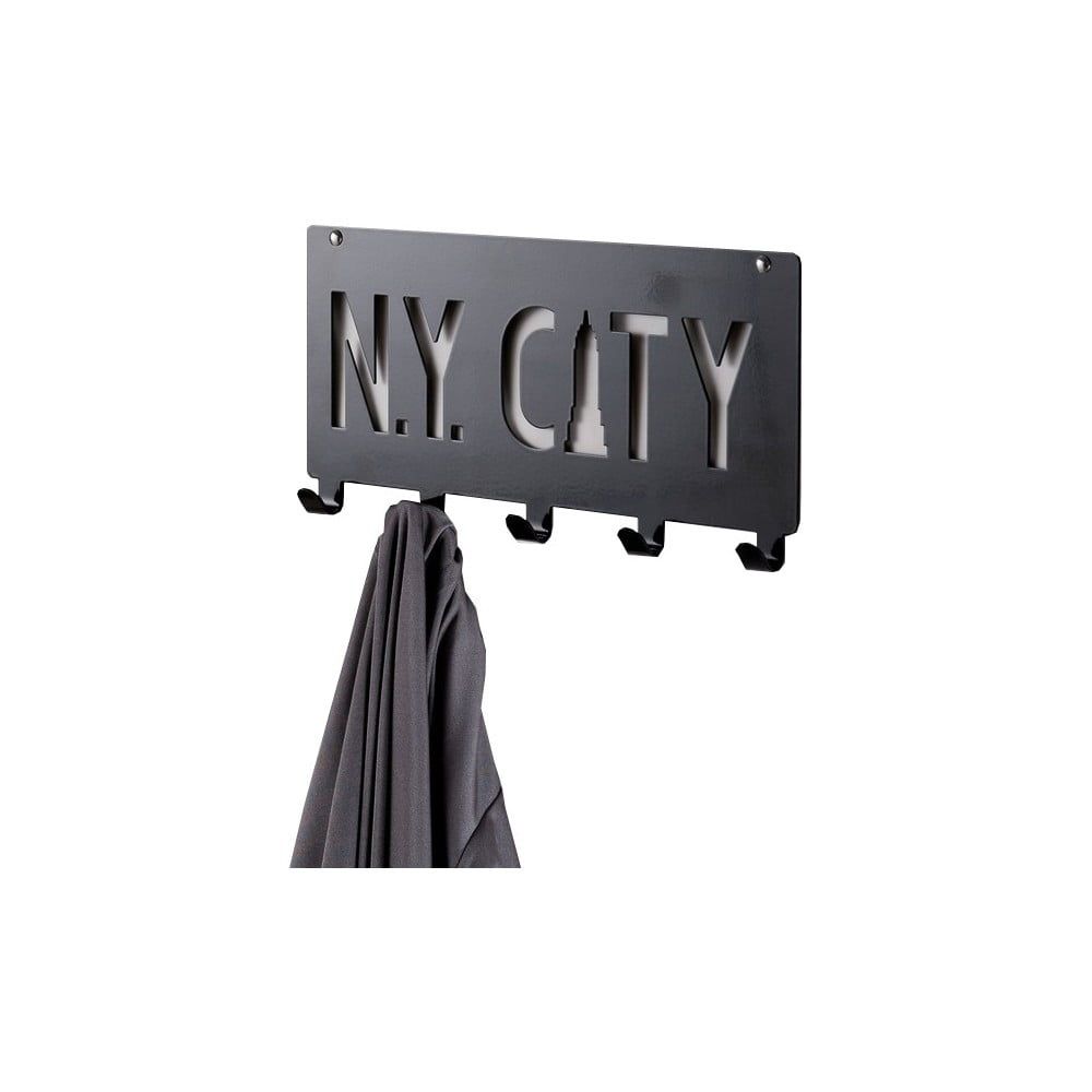 Čierny nástenný vešiak s 5 háčikmi Compactor NY City - Bonami.sk