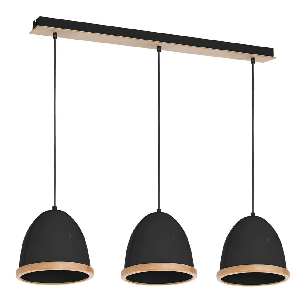 Čierne závesné svietidlo s drevenými detailmi Homemania Studio Tres - Bonami.sk