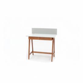Biely písací stôl s podnožím z jaseňového dreva Ragaba Luka Oak, dĺžka 85 cm