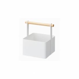 Biely multifunkčný box s detailom z bukového dreva YAMAZAKI Tosca Tool Box, dĺžka 16 cm