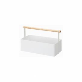 Biely multifunkčný box s detailom z bukového dreva YAMAZAKI Tosca Tool Box, dĺžka 29 cm