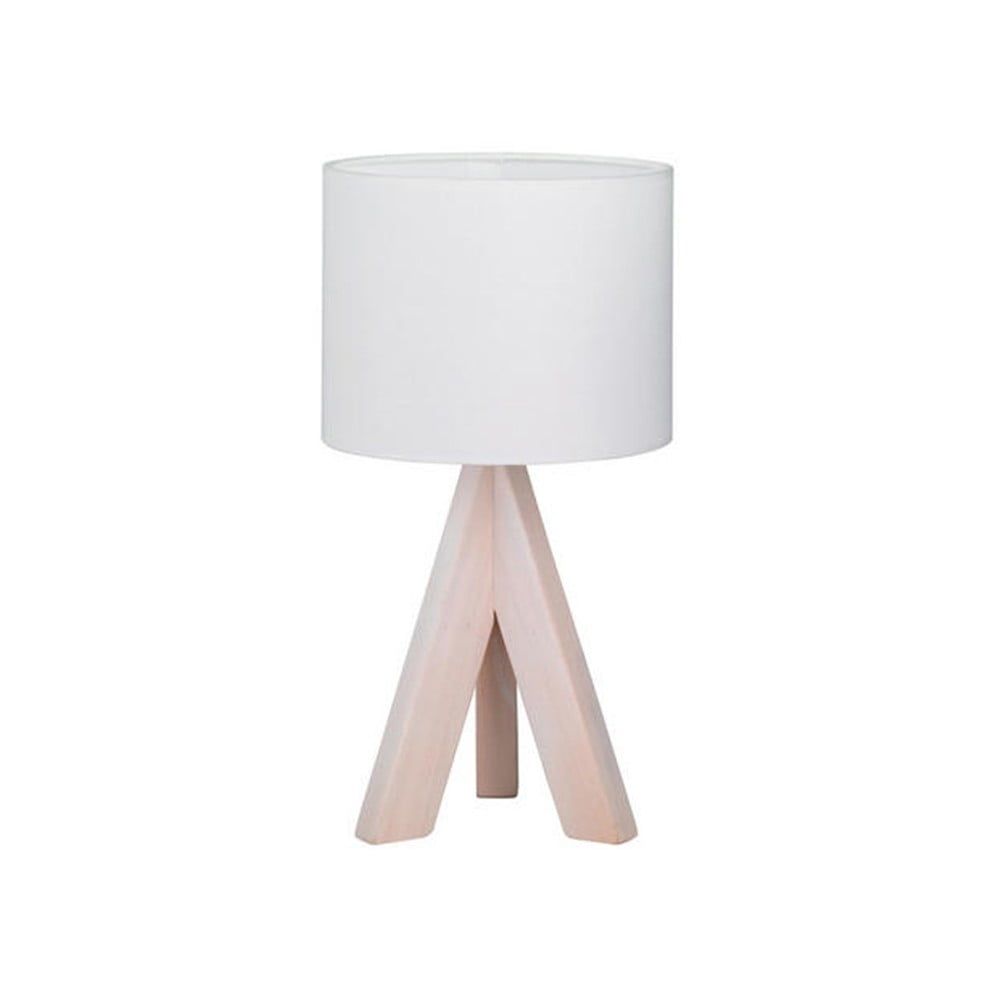 Biela stolová lampa z prírodného dreva a tkaniny Trio Ging, výška 31 cm - Bonami.sk
