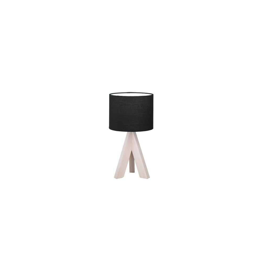Čierna stolová lampa z prírodného dreva a tkaniny Trio Ging, výška 31 cm - Bonami.sk