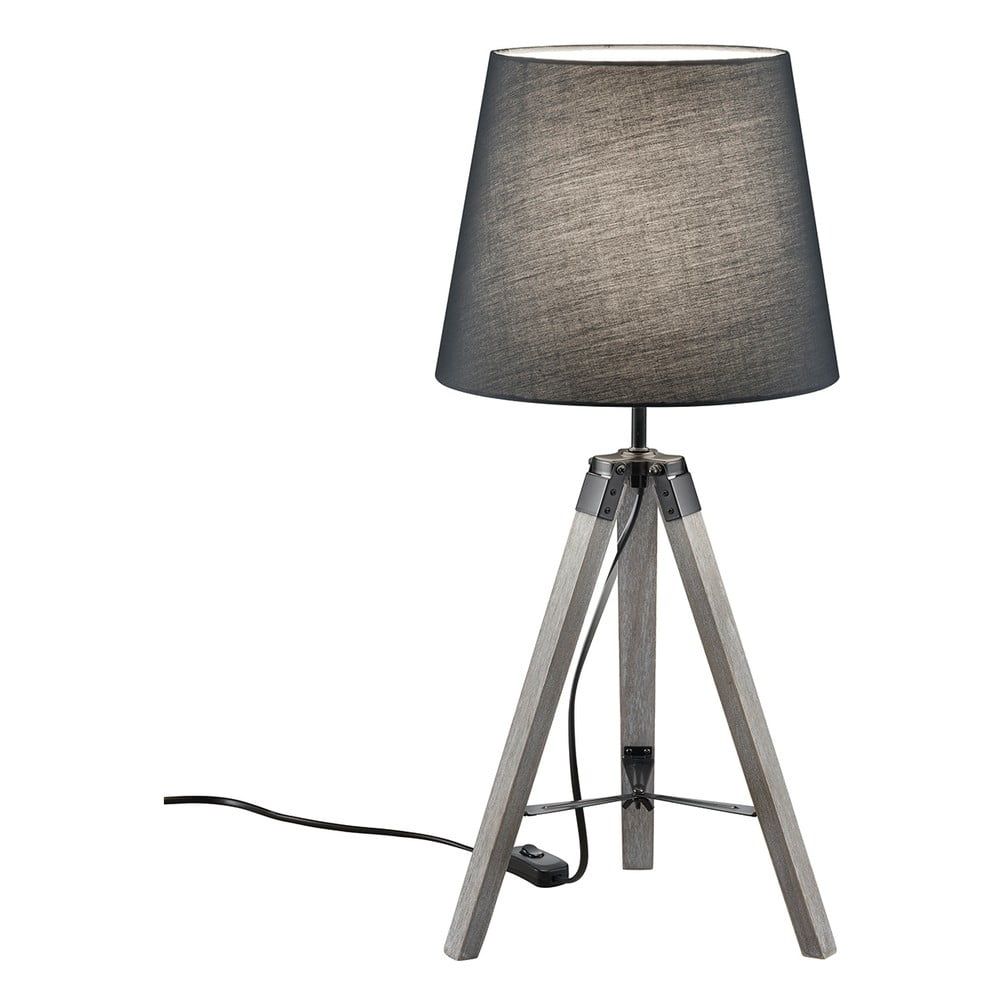 Sivá stolová lampa z prírodného dreva a tkaniny Trio Tripod, výška 57,5 cm - Bonami.sk