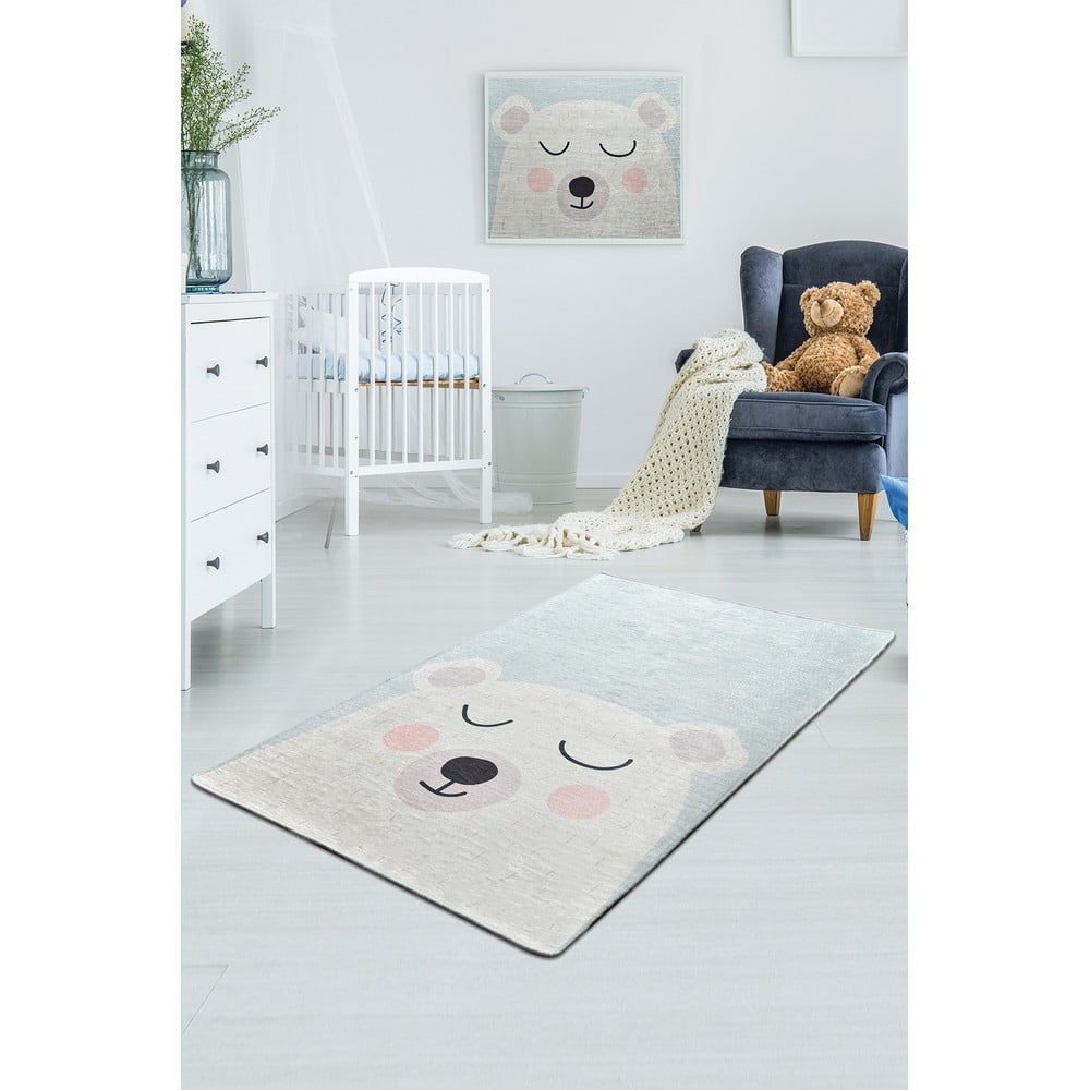 Bielo-modrý detský protišmykový koberec Chilam Baby Bear, 100 x 160 cm - Bonami.sk