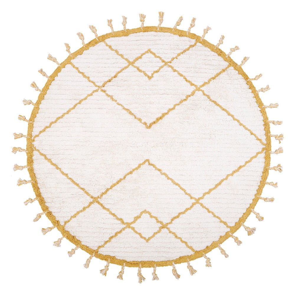 Bielo-žltý bavlnený ručne vyrobený koberec Nattiot, ø 120 cm - Bonami.sk
