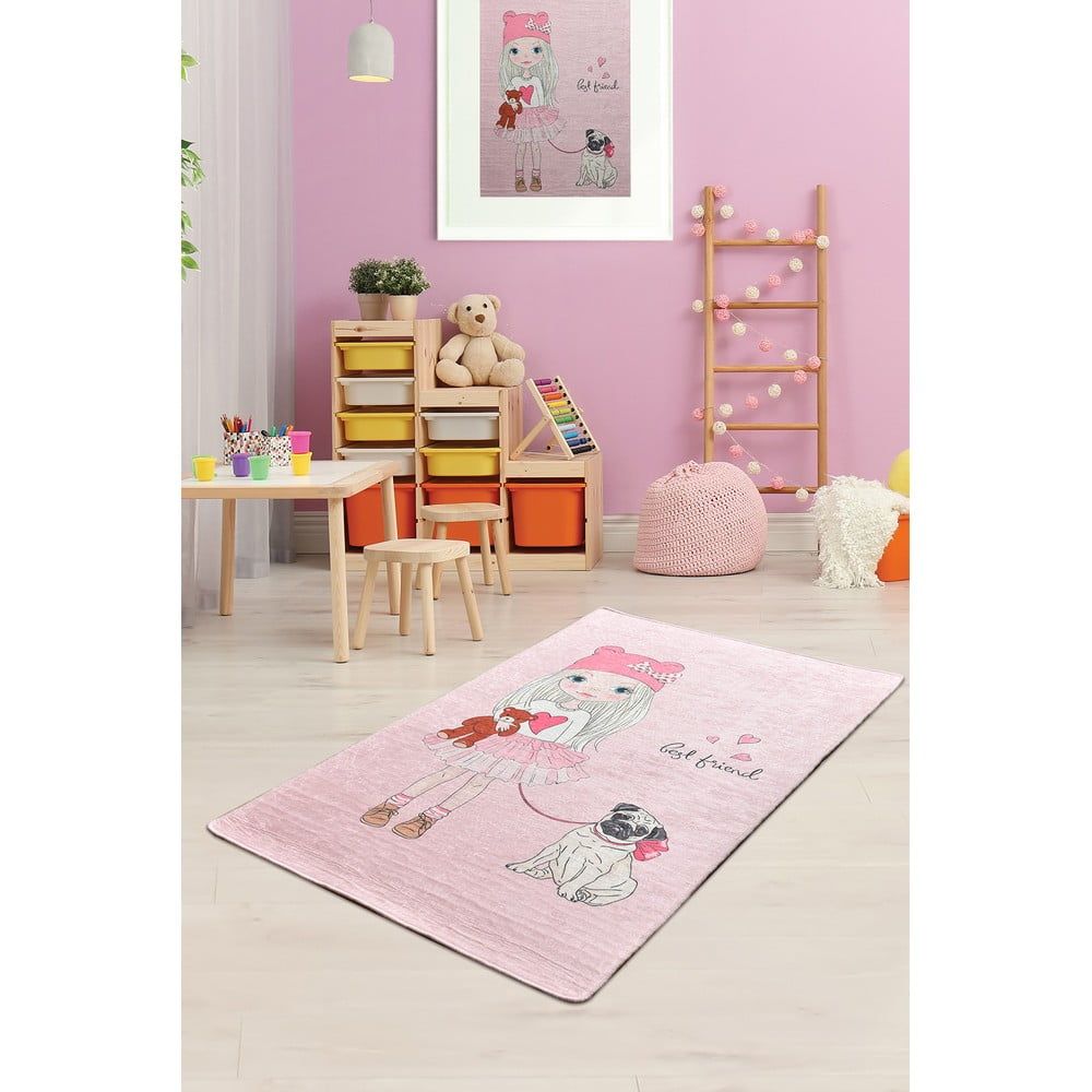 Ružový detský protišmykový koberec Chilam Best Friend, 100 x 160 cm - Bonami.sk