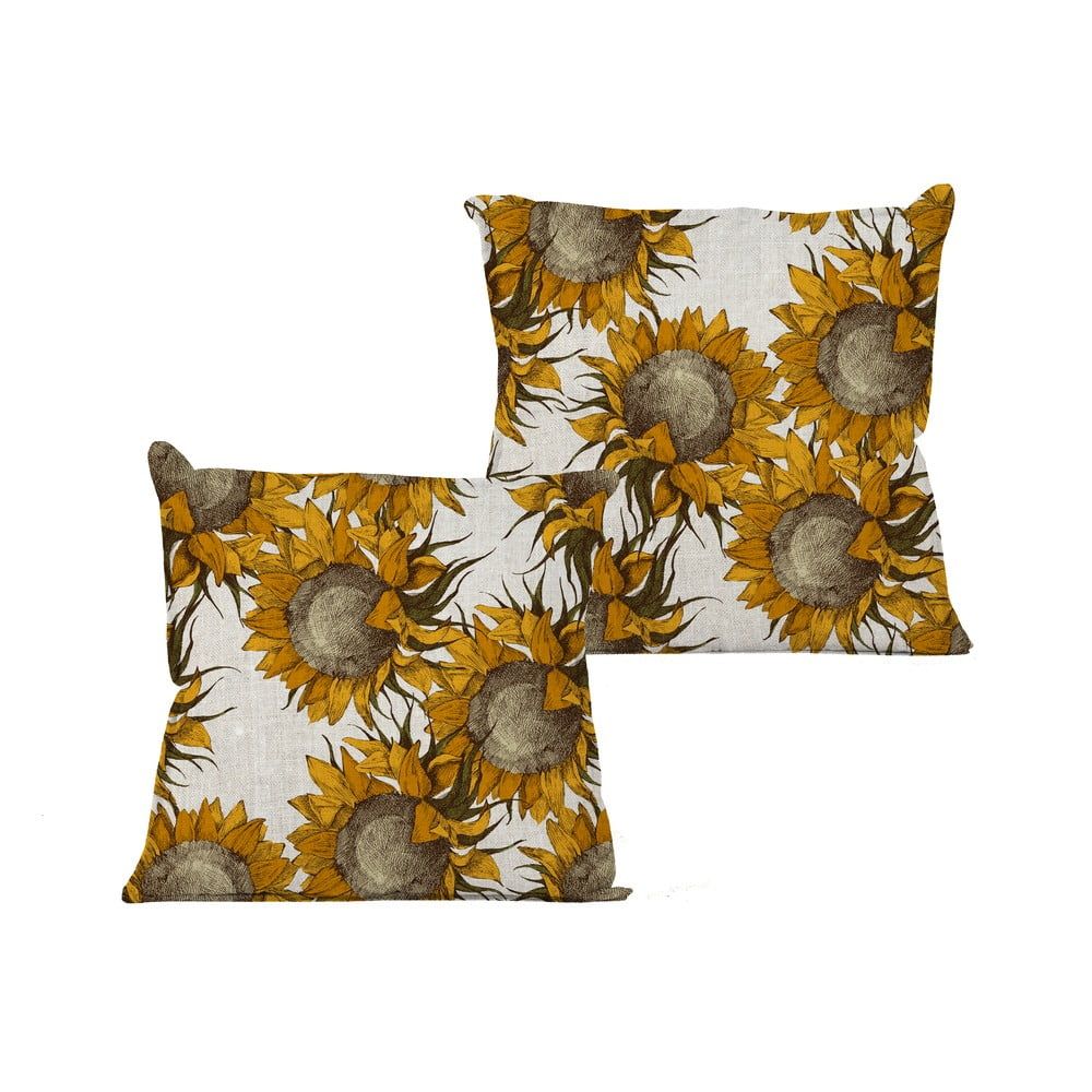 Béžový vankúš s motívom slnečníc Linen Couture Sunflower, 45 x 45 cm - Bonami.sk