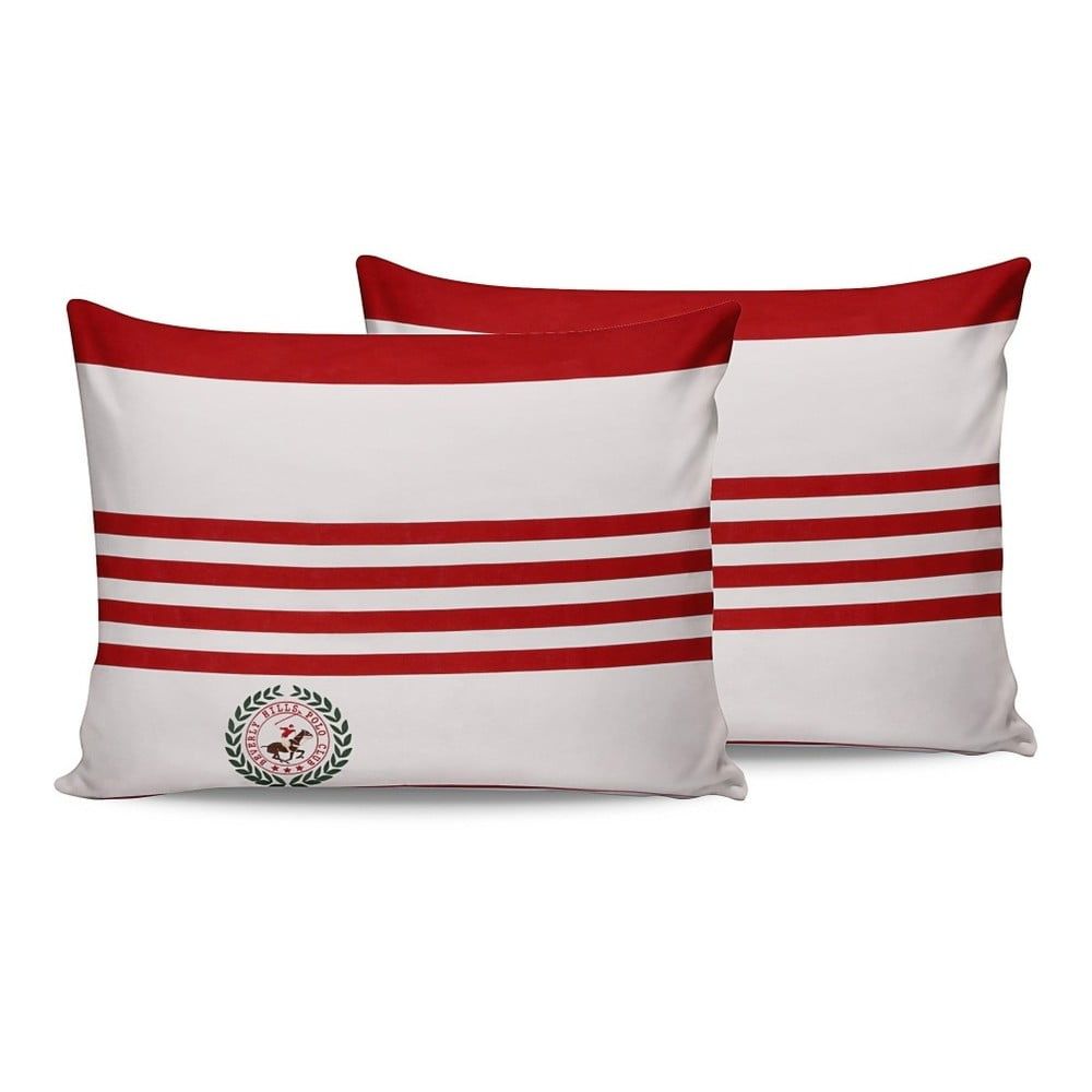 Sada 2 červeno-bielych bavlnených obliečok na vankúše Beverly Hills Polo Club Rojo, 50 × 70 cm - Bonami.sk