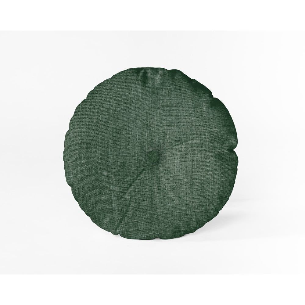 Tmavozelený vankúš Linen Couture Cojin Redondo Dark Green, ⌀ 45 cm - Bonami.sk