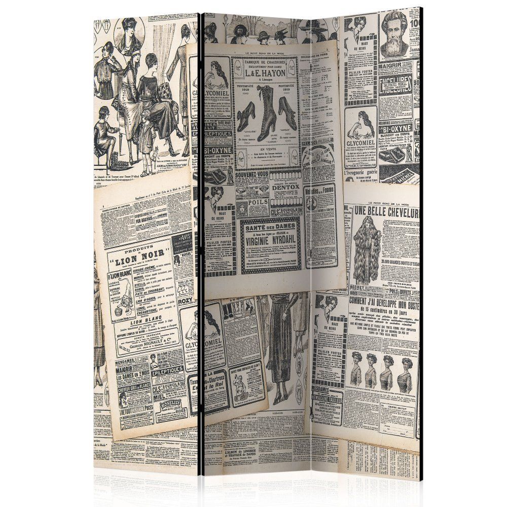 Paraván Vintage Newspapers Dekorhome 135x172 cm (3-dielny) - dekorhome.sk