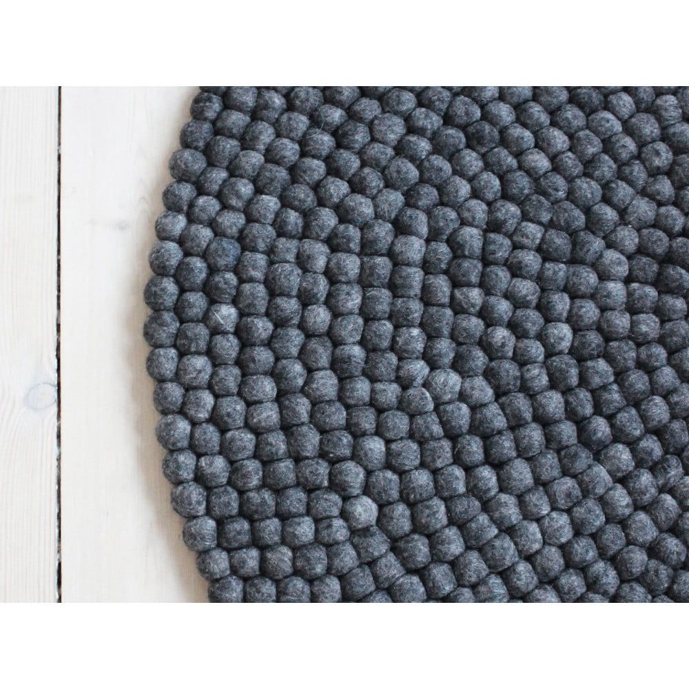 Antracitový guľôčkový vlnený koberec Wooldot Ball Rugs, ⌀ 90 cm - Bonami.sk