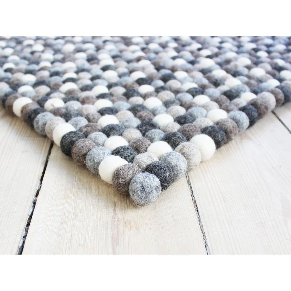Sivo-biely guľôčkový vlnený koberec Wooldot Ball rugs, 120 x 180 cm - Bonami.sk
