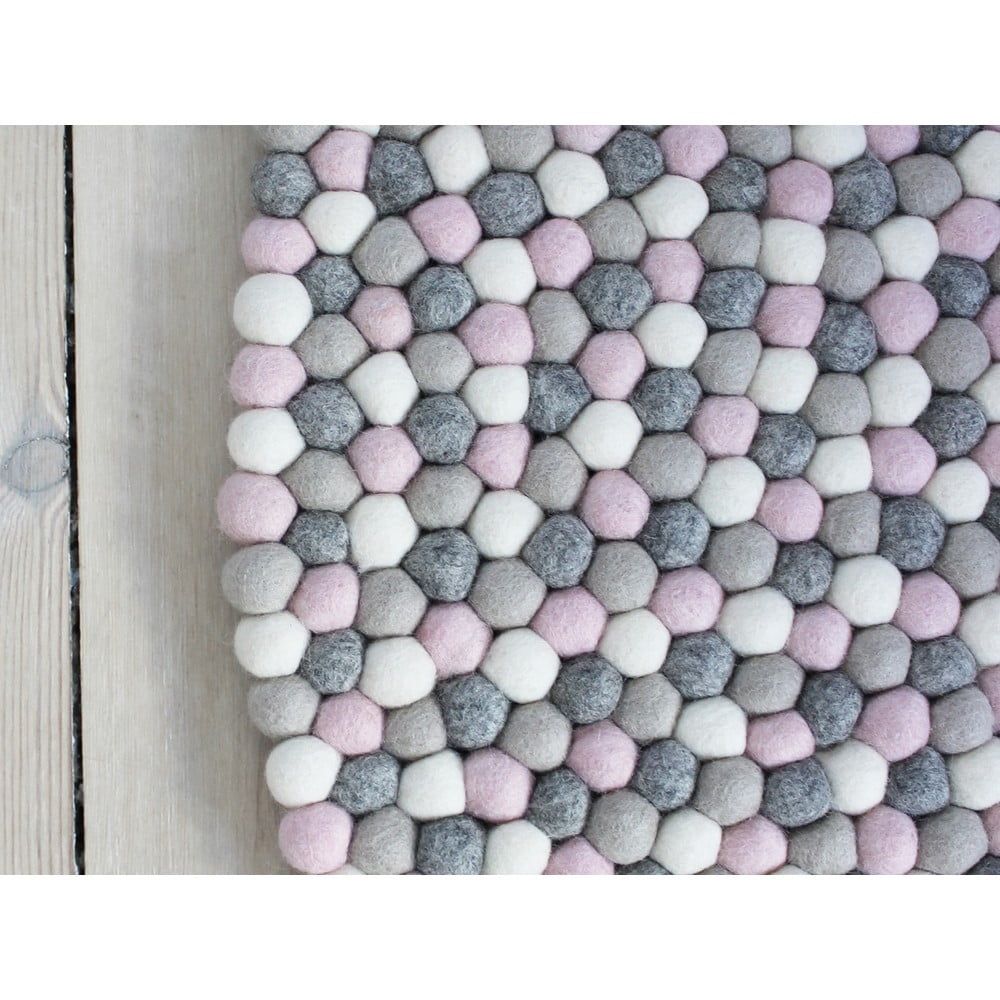 Svetlý ružovo-sivý guľôčkový vlnený koberec Wooldot Ball rugs, ⌀ 90 cm - Bonami.sk