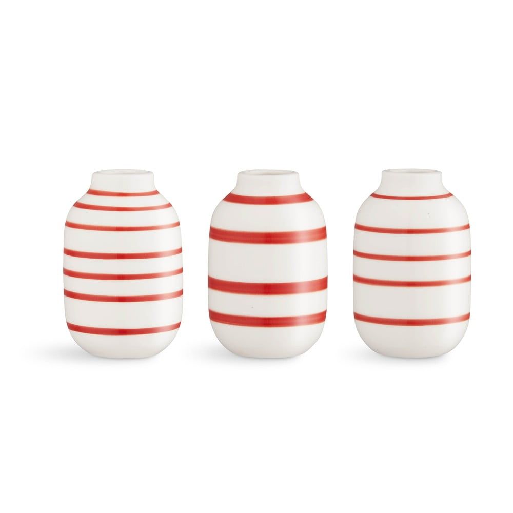 Súprava 3 bielo-červených pruhovaných porcelánových váz Kähler Design Omaggio - Bonami.sk