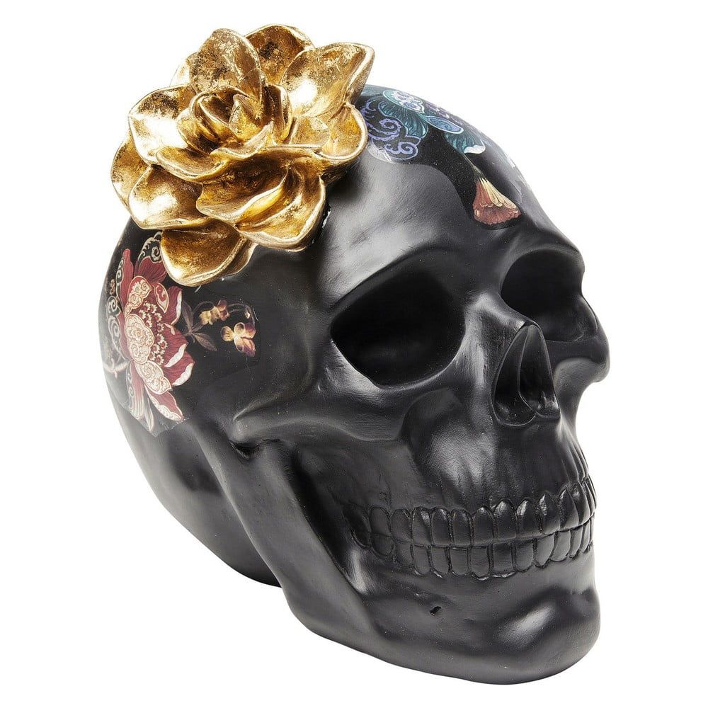 Čierna dekoratívna soška Kare Design Flower Skull, výška 22 cm - Bonami.sk