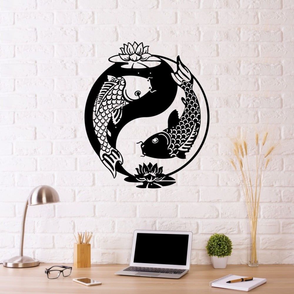 Čierna kovová nástenná dekorácia Fish Yin Yang, 41 x 49 cm - Bonami.sk