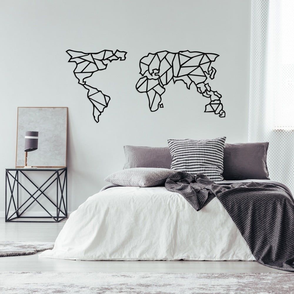 Čierna kovová nástenná dekorácia Geometric World Map, 120 × 58 cm - Bonami.sk