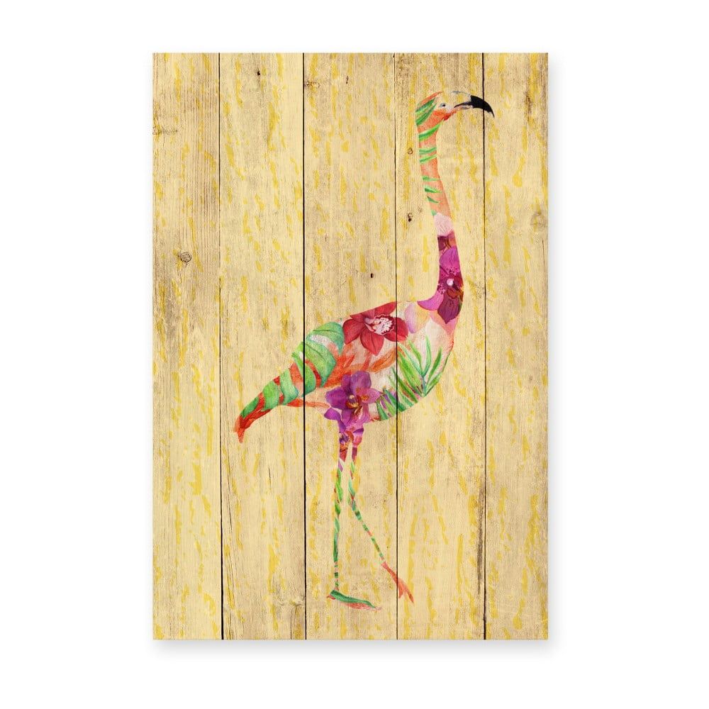 Nástenná dekorácia z borovicového dreva Madre Selva Flowers Flamingo, 60 × 40 cm - Bonami.sk