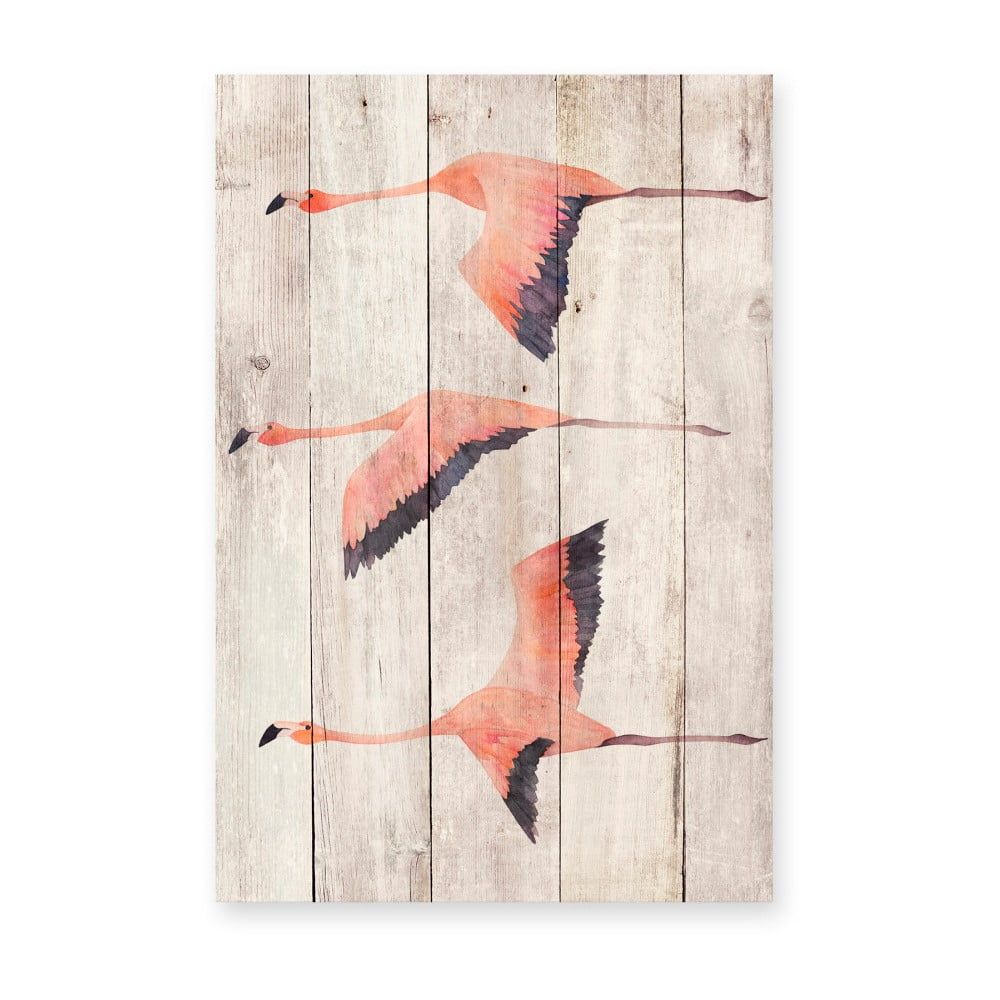 Nástenná dekorácia z borovicového dreva Madre Selva Flying Flamingo, 60 × 40 cm - Bonami.sk