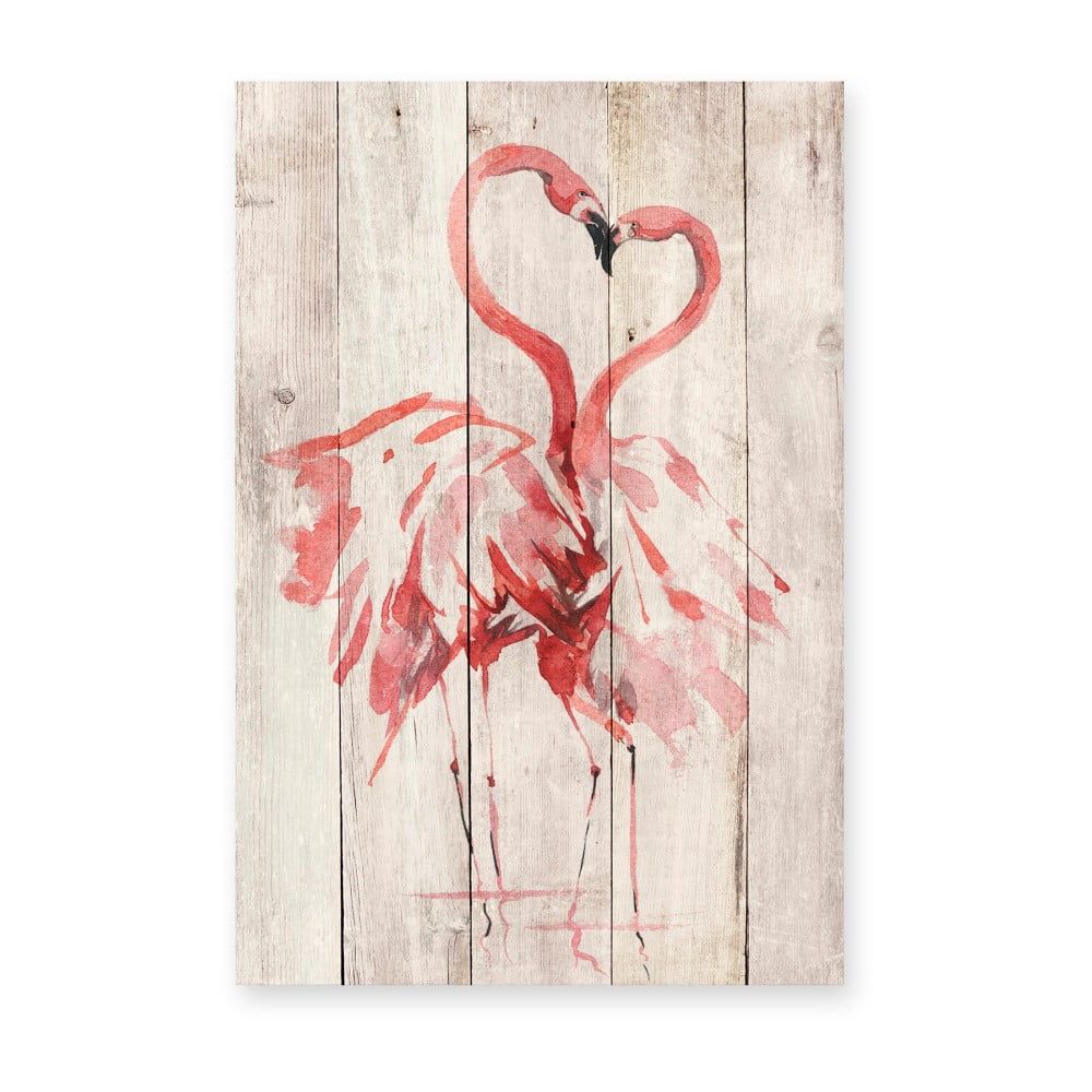 Nástenná dekorácia z borovicového dreva Madre Selva Love Flamingo, 60 × 40 cm - Bonami.sk