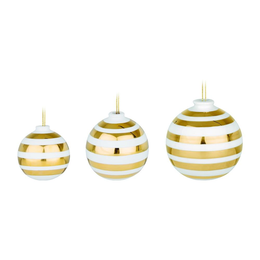 Súprava 3 bielych keramických vianočných ozdôb na stromček s detailmi v zlatej farbe Kähler Design Omaggio - Bonami.sk