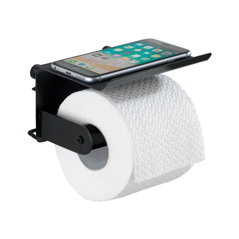 Čierny nástenný držiak na toaletný papier s podložkou na mobil Wenko Classic Plus - Bonami.sk