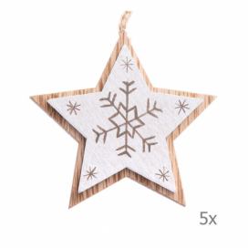 Sada 5 bielych drevených závesných ozdôb v tvare hviezdy Dakls, dĺžka 7,5 cm Bonami.sk