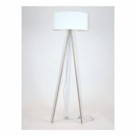 Biela stojacia lampa s bielym tienidlom a transparentným káblom Ragaba Wanda