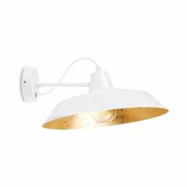 Biele nástenné svietidlo s detailom v zlatej farbe Bulb Attack Cinco Basic