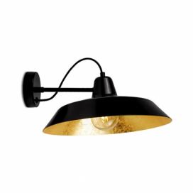 Čierne nástenné svietidlo s detailom v zlatej farbe Bulb Attack Cinco Basic